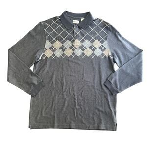 Mens Haggar Gray Long Sleeve Shirt Size L Diamond Pattern